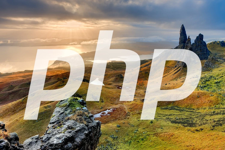 PHP (lettering over a scenic photograph)